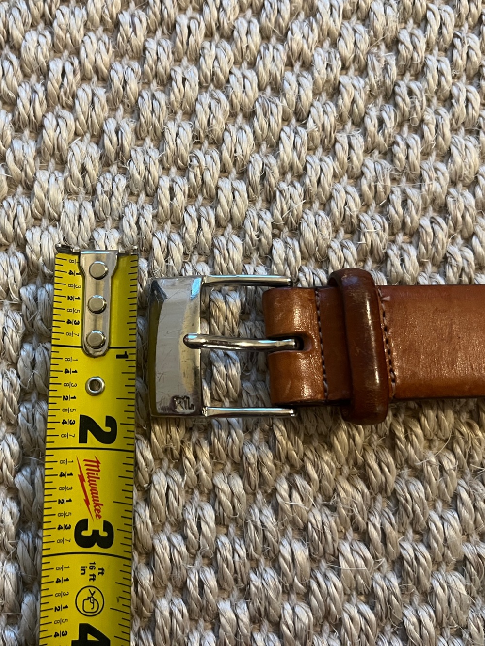 Vintage Ralph Lauren RL Camel Brown Patina Leather Belt, Silver Buckle, Patina
